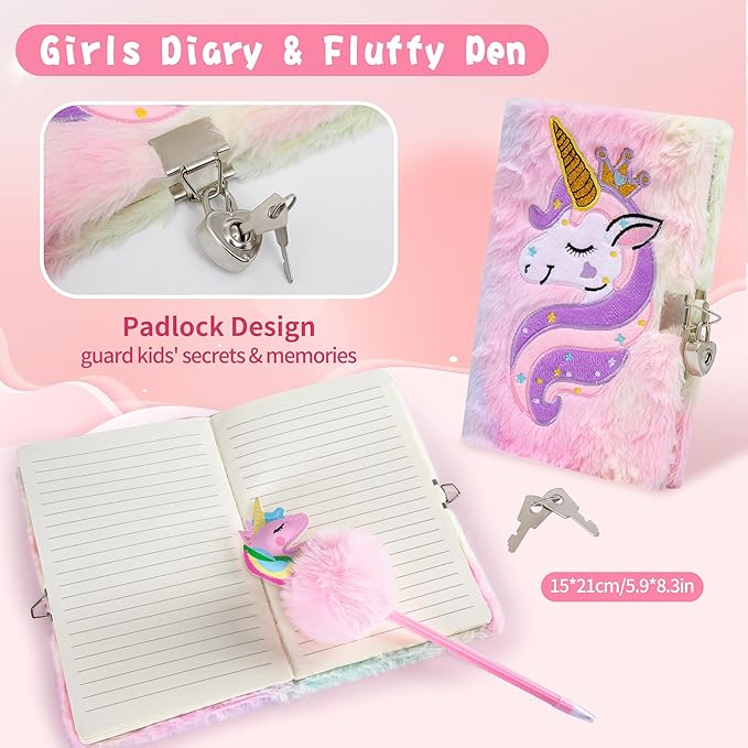 Cherry Tale Unicorn Toys Gifts for Girls 4-6 7 8 9 10 Years Old, Girls Birthday Gifts Set with Light Up Star Pillow Diary Plush DIY Water Bottle Kits, for Daughter Niece Christmas