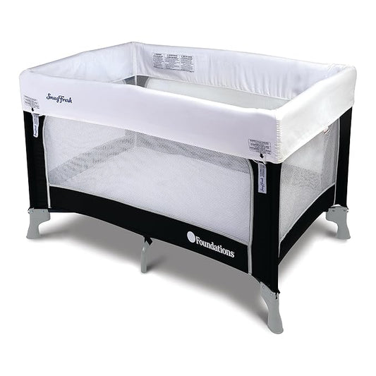 Foundations SnugFresh Celebrity Baby Play Yard, Commercial-Grade with Washable Cover, Foldable & Portable for Infants & Toddlers, Convenient Travel Bag Included - Graphite
