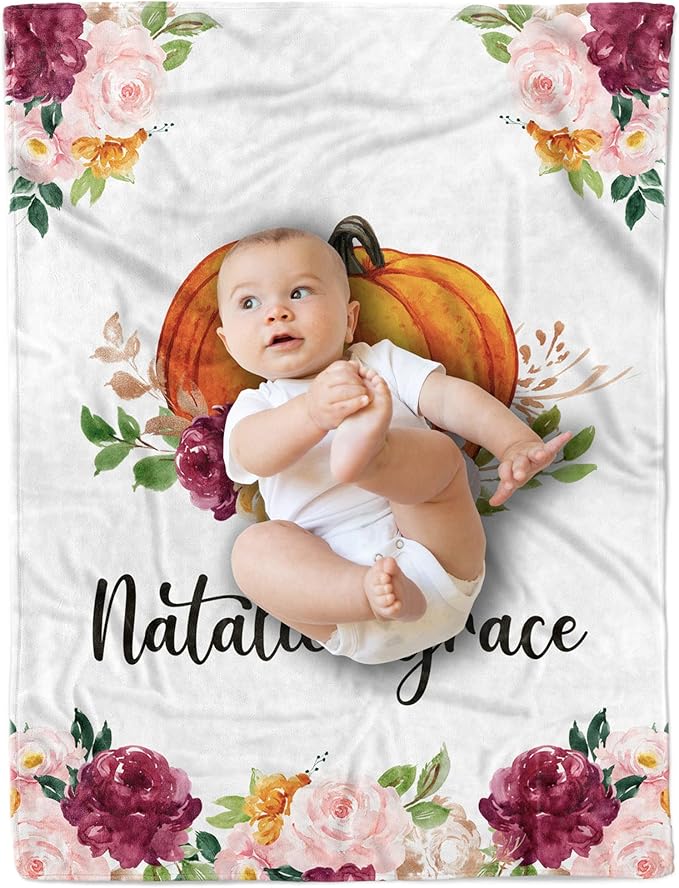 Arteaga Personalized Baby Blankets for Girls, Customized Pumpkin Halloween Blanket with Names, Best Gift Baby, Newborn, New Mom, Super Soft Plush Fleece, 30''x40'', Full