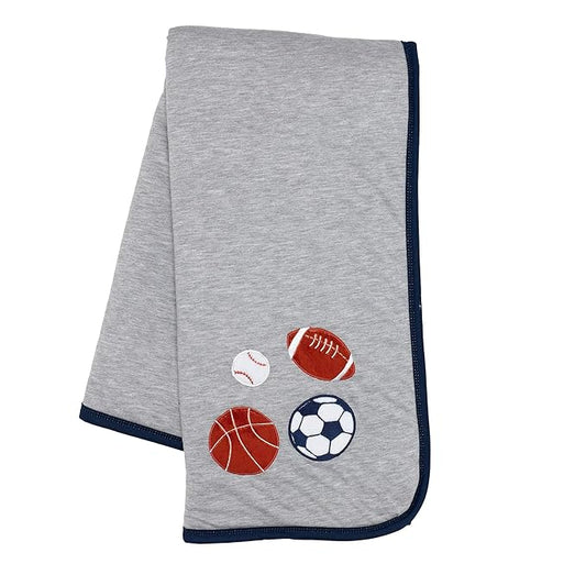 Lambs & Ivy Hall of Fame Sports Jersey/Faux Shearling Cozy Baby Blanket