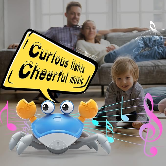 Yeaye Crawling Crab Baby Toys Infant - Tummy Time Toy Gifts for 3 4 5 6 7 8 9 10 11 12 Boy Girl with Learning Crawl System Music for 0-6 6-12 12-18 36 Months Walking Toddler Birthday Gift(Blue)