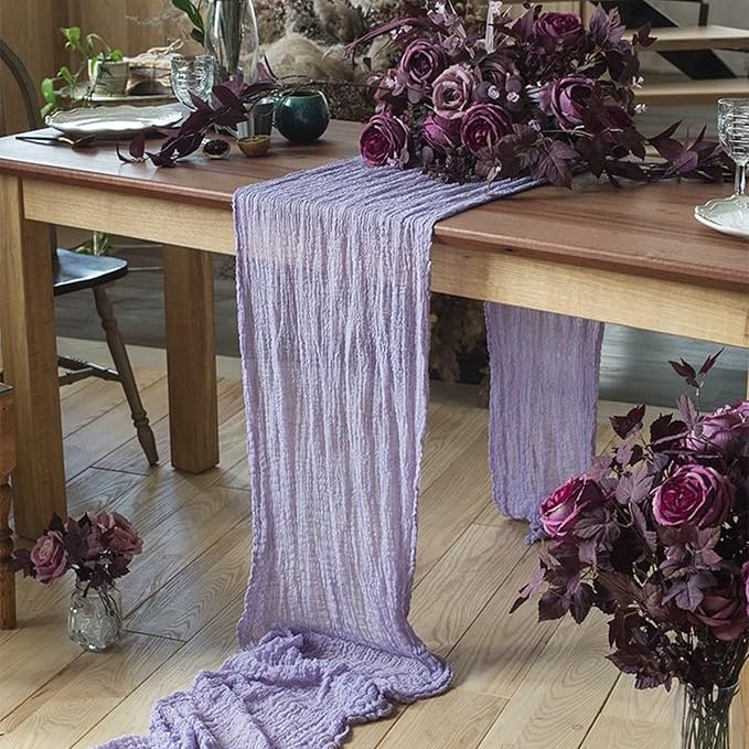 12Pack Lavender Table Runner 10FT Cheesecloth Table Runner 35x120inch Cheese Cloth Table Runners Rustic Boho Gauze Table Runners for Party Wedding Birthday Dining Bridal Shower Baby Shower Decor