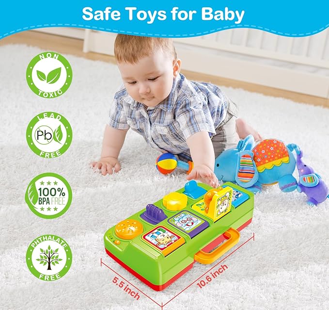 Musical Pop-Up Cause and Effect Toys with Light & Music for 1-3 Year Olds, Baby Interactive Toy with Animal Sounds, Ideal Gifts for Babies Boys Girls