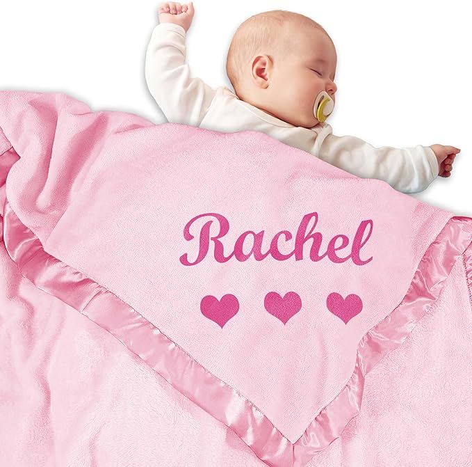 Personalized Baby Blanket with Name, Custom Flannel Swaddle Blankets, Customized Receiving Blanket for Girls, Baby Shower Birthday for Newborn - Pink(36" x 36")