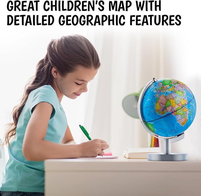 USA Toyz Illuminated Globe for Kids Learning- 3-in-1 STEM Globes of the World with Stand, Constellation Map, Built-in LED Night Light Desk Globe Lamp, Non-Tip Metal Base, 9.75” Tall, 7 Inch Diameter