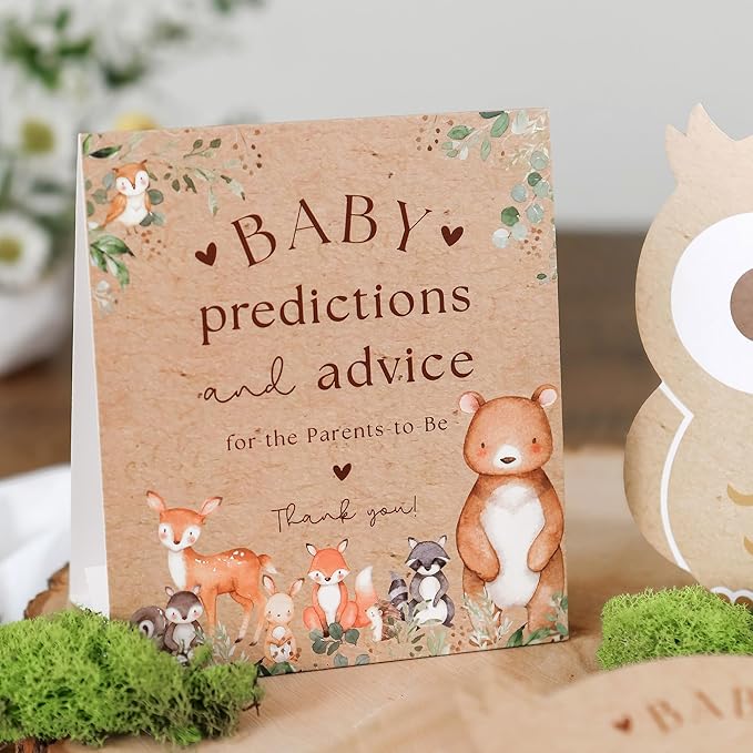 Kate Aspen Woodland Animal Advice Cards For Baby Shower Game & Activity, Baby Prediction Cards, Baby Shower Decorations, (Set of 50)