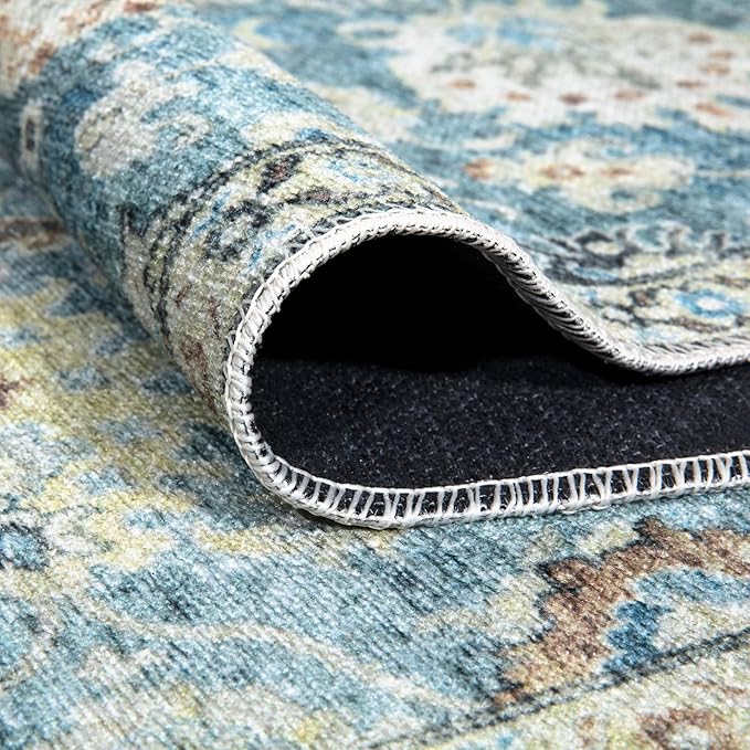 Bloom Rugs Caria Washable Non-Slip 7 ft Runner - Blue/Beige Traditional Runner for Entryway, Hallway, Bathroom, and Kitchen - Exact Size: 2'6" x 7'