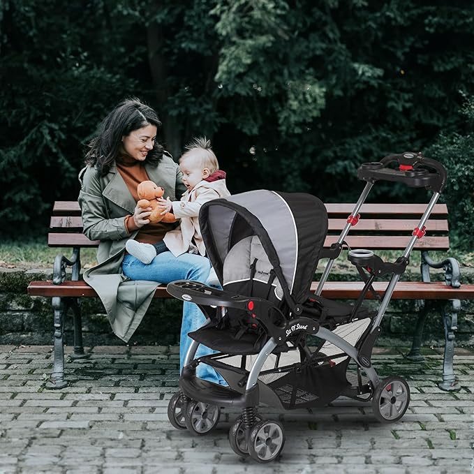 Baby Trend Sit N' Stand Children Kids Lightweight Foldable Portable Dual Front and Back Seat Ultra Stroller with Parent and Child Tray, Phantom