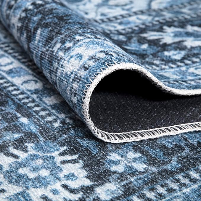 Bloom Rugs Caria Washable Non-Slip 7 ft Runner - Blue Traditional Runner for Entryway, Hallway, Bathroom, and Kitchen - Exact Size: 2'6" x 7'