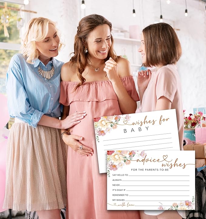 50Pcs Baby Shower Advice and Wishes Cards with Memory Guest Book – Sweet Messages for New Mom & Dad – Baby Shower Games, Party Decorations & Keepsake -A05