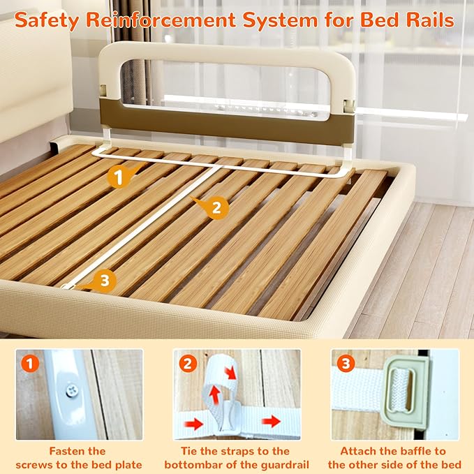 Bed Guard Rail for Toddlers - 59" Adjustable Heights & Folding up Portable Bed Railing for Baby - Toddler Bed Rails Guard for Crib, Twin, Bunk,Full Size, Queen & King Bed