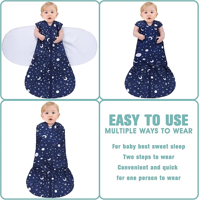 Newborn Sleep Sack Baby Swaddle,Swaddle me 0-3 Month,3-Way Adjustable Wearable Blanket,100% Rayon Cotton Swaddling Sleeping Bag,TOG 0.5 (Starry Sky, 0-3 Months)