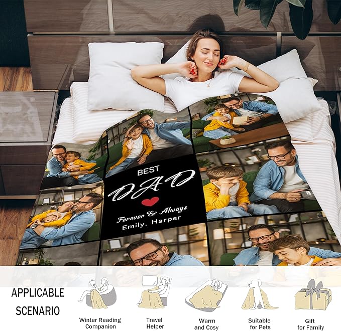 Custom Dad Blanket, Customized with Photos - Dad Gifts for Birthday & Christmas