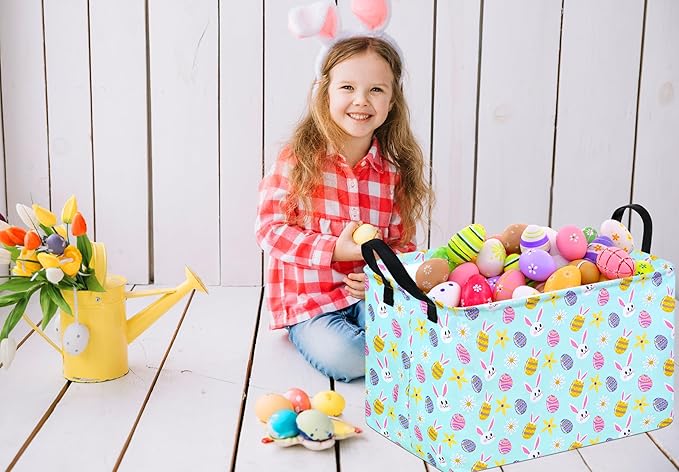 Easter Gift Basket Eggs Storage Basket Kids Toys Storage Basket Organizer Box Clothes Laundry Hamper Bunny Nursery Basket with Handles