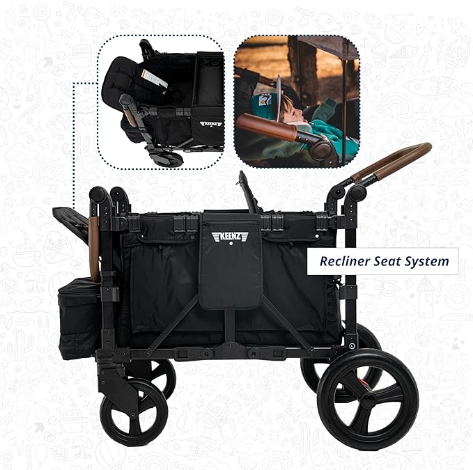 Keenz XC EVO - Luxury 2 Passenger Stroller Wagon for Kids | Foldable 2 Passenger Quad Seater with Adjustable Canopy | Black