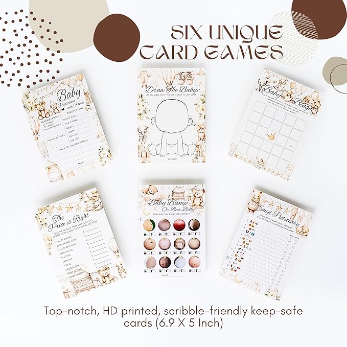 Baby Shower Games - 10 Hilarious Games for 25 Guests | Includes Mini Hunt, Mommy Belly Measure, Card Games, Charades, Pin The Pacifier, and More!