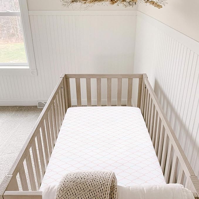 Newton Baby Organic Fitted Crib Sheets (2-Pack) - Ultra Breathable and Soft, 100% Organic Muslin Cotton, Dreamweaver Print in Blush Coral + Solid White, Fits All Standard Cribs