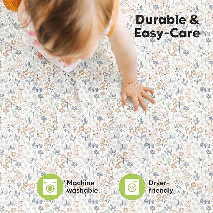 2-Pack Mini Crib Sheets Fitted - 38x26 Pack N Play Sheets for Pack and Play Mattress, Organic Cotton, Soft & Breathable Playard Bedding, Neutral Mini Toddler Bed Cover for Boys, Girls (Prairie)
