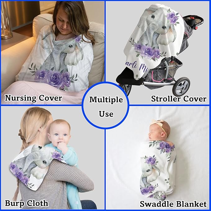Arteaga Personalized Baby Blanket for Girls - Customized Purple Elephant Design - Super Soft Plush Fleece, 30''x40'' for Newborn, New Mom