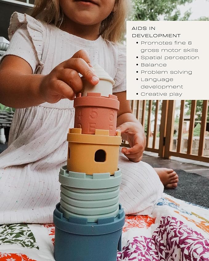 Hippypotamus Baby Stacking Toys - Teething Toys - Stacking Cups - Food-Grade Silicone Teethers - 6+ Months - Soft Bath Toy