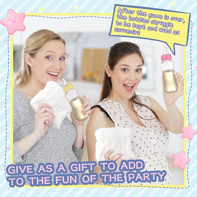 6 Sets Bottle Chug Baby Shower Games Plastic Baby Bottles Bulk Diapers Gender Reveal Games Hat and Adult Bib Race Game Decoration for Girl Adults (Classic Style,Colourful)