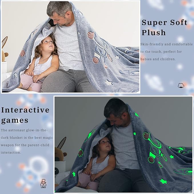 Glow in The Dark Blanket Stars Throw Blanket Birthday Gifts for Kids Soft Cozy Space Decor Blankets for Couch Bed Sofa Unique Gifts for Boys Girls Teens Planet Blanket 50"x60"