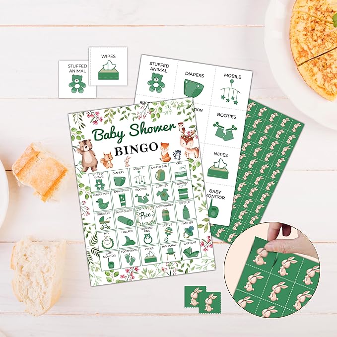 Baby Shower Bingo Game Cards, Jungle Safari Baby Shower Bingo, Wild Animals Gender Reveal Party Favors Supplies, Game Sets for Adults Large Group Party Activities for Family -A07