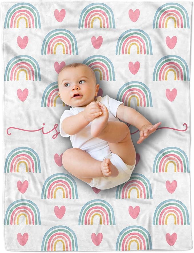 Arteaga Personalized Baby Blanket for Girls, Customized Rainbow Design for Newborn, New Mom, Super Soft Plush Fleece, 30''x40'', King