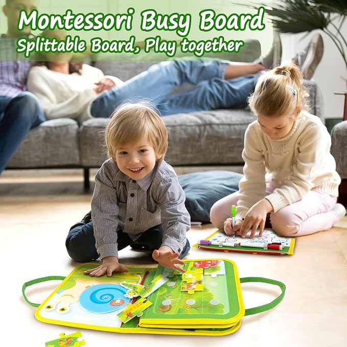 Busy Book for Toddlers 1-3, Farm Toddler Busy Board Montessori Toys for 1 2 3 4 Year Old, Sensory Board Preschool Learning Toy Quiet Books Birthday Gifts for Girls Boys, Travel Toys for Airplane Car