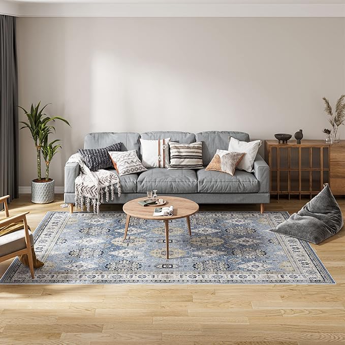 Dripex 8x10 Area Rugs - Stain Resistant Washable Rug Distressed Rugs for Living Room Dining Room Bedroom Anti-Slip Low-Pile and Soft Accent Rug Farmhouse Office Home Decor, Pet & Child Friendly