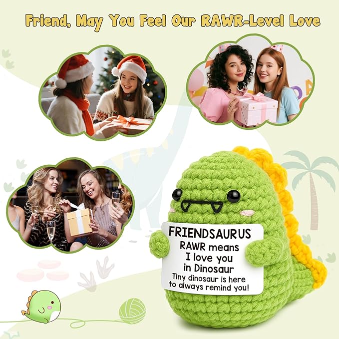 Mini Friends Gift for Women Friend Birthday Gifts I Love You Friendsaurus Handmade Positive Crochet Dinosaur for Friendship Emotional Inspirational Chrismas Thank You Gifts for Bestie Best Friend BFF
