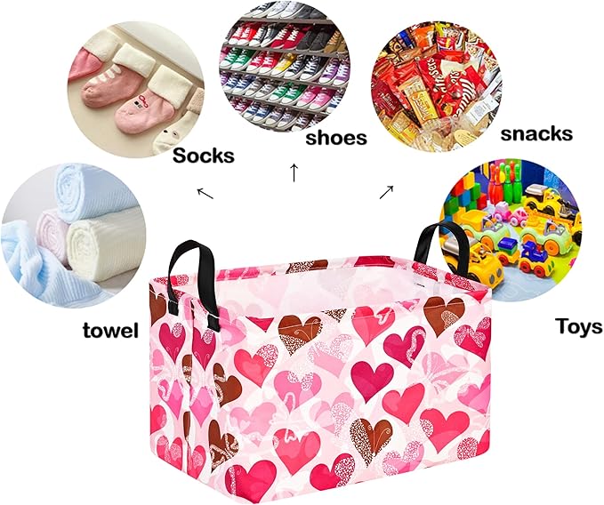 Rectangle Heart Partten Kids Gift Home Shelf Storage Basket Organizer Box Clothes Laundry Hamper Toys Nursery Basket Baby Laundry Box with Handles