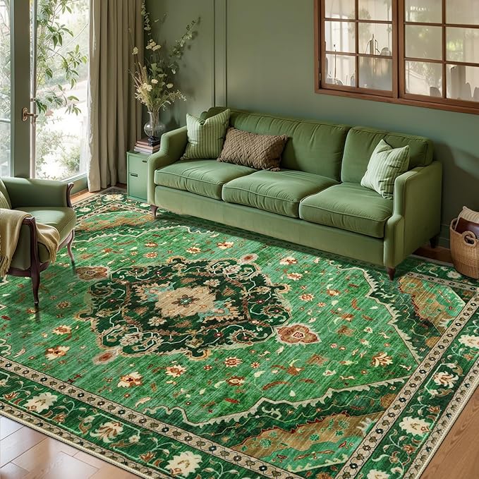 Ciicool Area Rug 5x7ft Washable Rugs for Living Room Non-Slip Indoor Rugs Large Low-Pile Mat Floor Carpet Vintage Rug for Bedroom Dinning Foyer Decor
