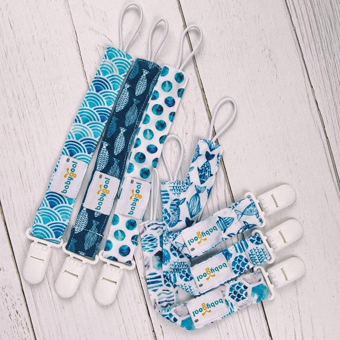 Babygoal Ocean Blue Pacifier Clips, 6 Pack Binky Paci Holder Clips and Leash for Boys and Girls Fits for Most Pacifier, Binkie Styles & Baby Teethers & Toys and Gift 6PS12