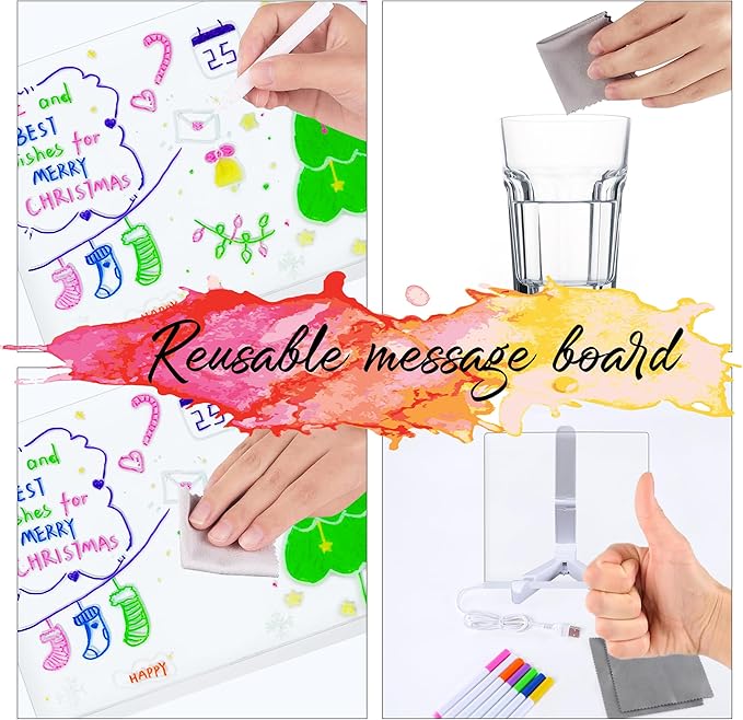 LED Note Board with Colors,Led Light Up Acrylic Message Board,LED Illuminated Drawing Board Light Up Dry Erase Board with Stand for Office School Home (5.9x5.9in)