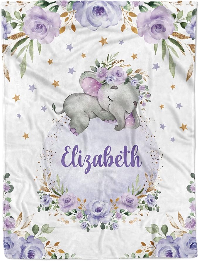 Arteaga Purple Elephant Baby Blanket, Personalized Baby Blankets for Girls, Customized Baby Blankets for Girls, Best Gift for Baby, Newborn, New Mom, Super Soft Plush Fleece, 30''x40''