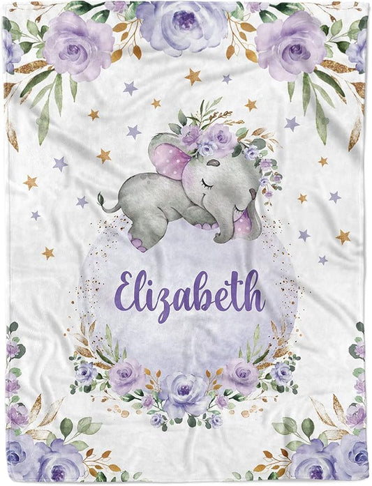 Arteaga Purple Elephant Baby Blanket, Personalized Baby Blankets for Girls, Customized Baby Blankets for Girls, Best Gift for Baby, Newborn, New Mom, Super Soft Plush Fleece, 30''x40''