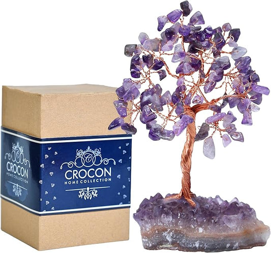 Amethyst Chakra Tree of Life - Natural Crystal Cluster Base, Handmade Gemstone Bonsai for Positive Energy, Feng Shui Decor - Wire Money Tree, Purple Healing Crystal, Spiritual Gift