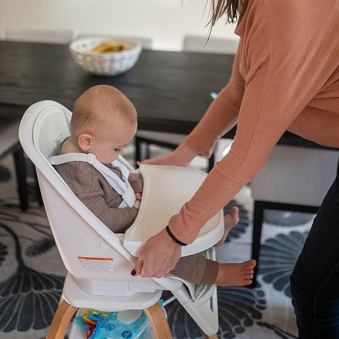 Turn-A-Tot High Chair for Babies and Toddlers, 2 in 1 Wooden Portable Baby Feeder or Adjustable Child's Seat with 360 Degree Swivel, Removable Tray, and Pad (Cream)