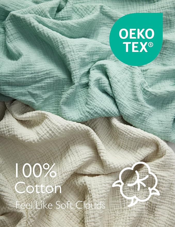 Momcozy Muslin Fitted Mini Crib Sheets, 38"x26", 2 Pack Soft Breathable Natural Cotton Baby Mattress Sheet, 360° Mattress Wrapping No Slip Boys Girls Neutral Toddler Bed Sheet, Grey Green