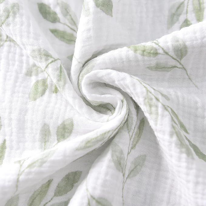 Baby Crib Sheets 2 PCS, 100% Organic Cotton Crib Sheet for Standard Crib Mattress(52”x 28”), Fitted and Soft Breathable Muslin Crib Mattress Sheet for Girl and Boy (Leaves, Green)