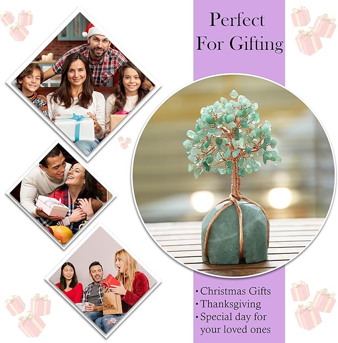 Green Aventurine Crystal Tree of Life - Chakra Positive Energy, Handmade Chakra Tree with Green Healing Crystals and Copper Wire - Feng Shui Decor