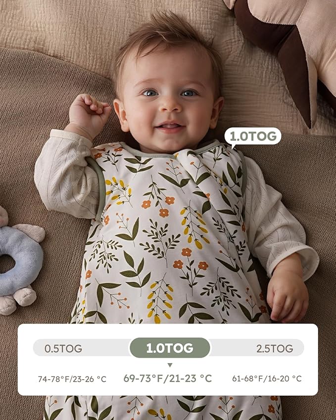 Yoofoss Rayon Made from Bamboo Baby Sleep Sack 12-18 Months 1.0 Tog Baby Wearable Blanket, Super Soft Infant Toddler Sleeping Sack 2-Way Zipper