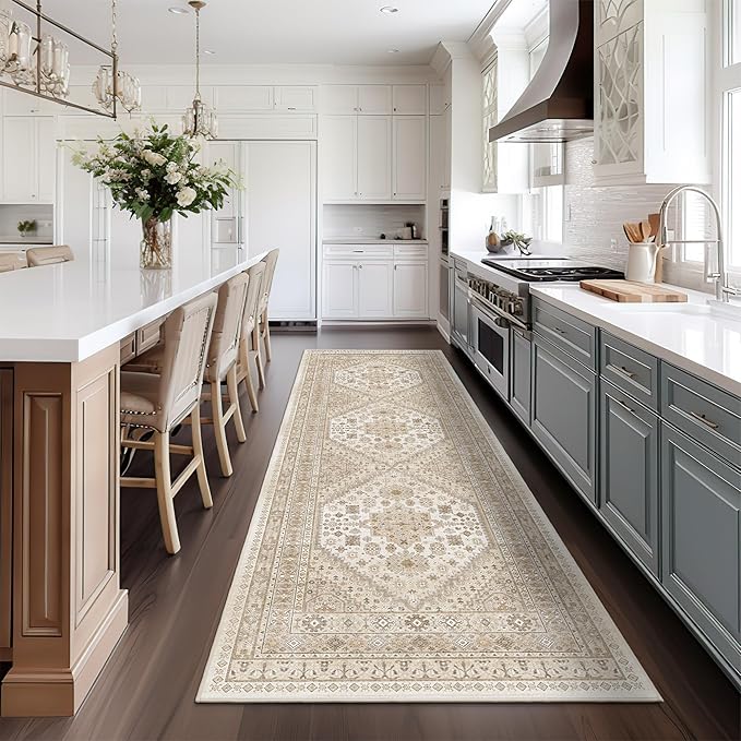 zesthome Washable Runner Rug 2.5x8 - Stain Resistant Entryway Rug,Ultra-Thin Kitchen Rugs, Anti Slip Backing Runner Rugs for Entrance Laundry Room Indoor Hallway (Cream/Beige,2.5'x8')