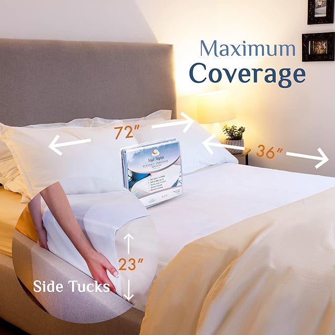 Soft Absorbent Washable Incontinence Bed Pad - Large Waterproof Coverage with Tuck-in-Sides – Leakage & Sweat Linen Protector - Reusable King 36x72 Bed Pad