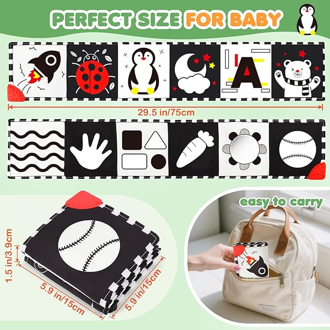 High Contrast Baby Toys for Newborn - Tummy Time Black and White Baby Toys for 0-3-6-12 Months - Soft Montessori Visual Stimulation Sensory Infant Book - Gift for Boys Girls