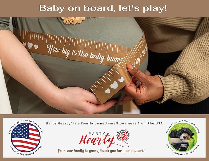 Party Hearty Funny Baby Shower Games for Girl or Boy Activities, 2 Rolls, 2 inches x 150 feet, Kraft Tummy Measure, Fun & Easy Idea