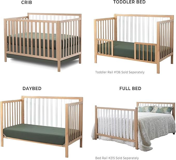 Sorelle Essex Euro 4-in-1 Convertible Crib & Changer – Nursery Furniture Set, Wooden Baby Crib with Non-Toxic Finish, Integrated, Toddler, Daybed, and Full-Size Bed Conversion Kit – White Natural