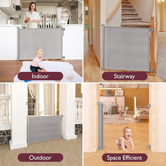 Retractable Baby Gate, Momcozy Extra Wide Mesh Baby Gates for Stairs, 33" Tall, Extends to 71" Wide, Pet Dog Gate for Doorways, Stairs, Hallways, Indoor/Outdoor