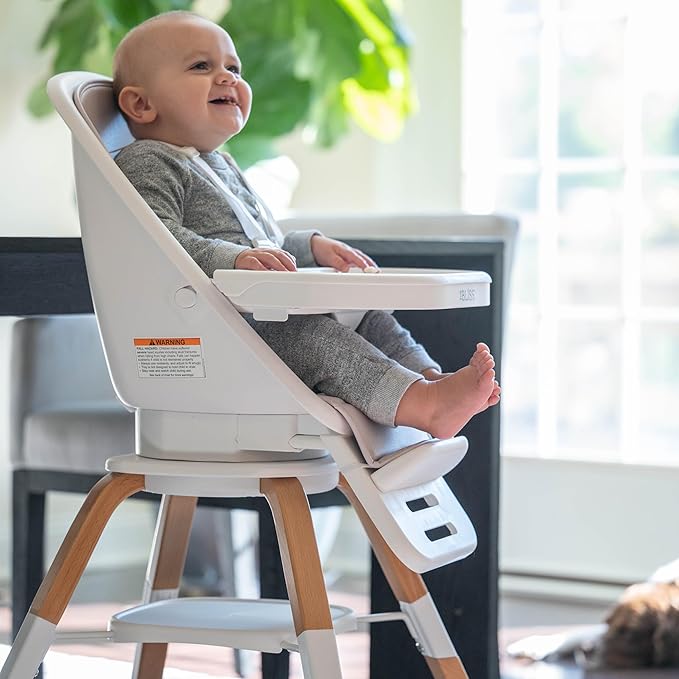 Turn-A-Tot High Chair for Babies and Toddlers, 2 in 1 Wooden Portable Baby Feeder or Adjustable Child's Seat with 360 Degree Swivel, Removable Tray, and Pad (Grey Taupe)